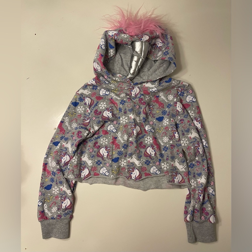 Build a bear crop top unicorn hoodie size 8.